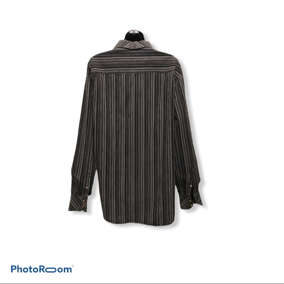 Bachrach Striped Dress Shirt 100% Cotton button front black gray white Size L - Picture 7 of 9